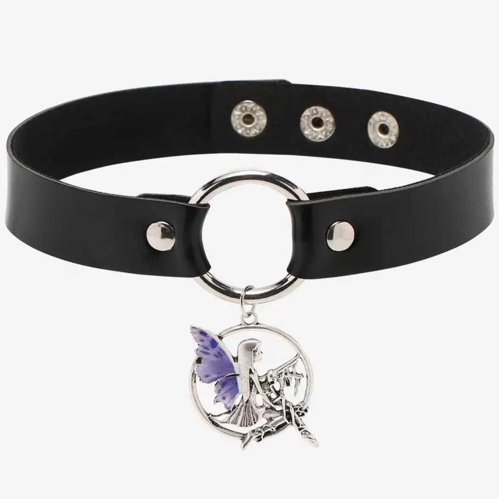 Trick Fairies Fairy Pendant Choker Black Pu Leather